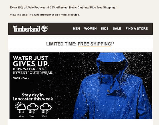 weather based email triggers for apparels