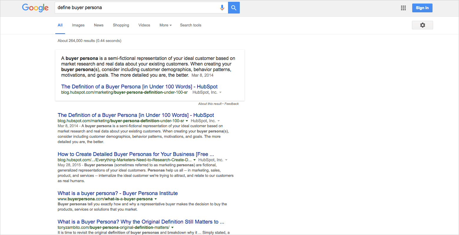Google search of buyer persona