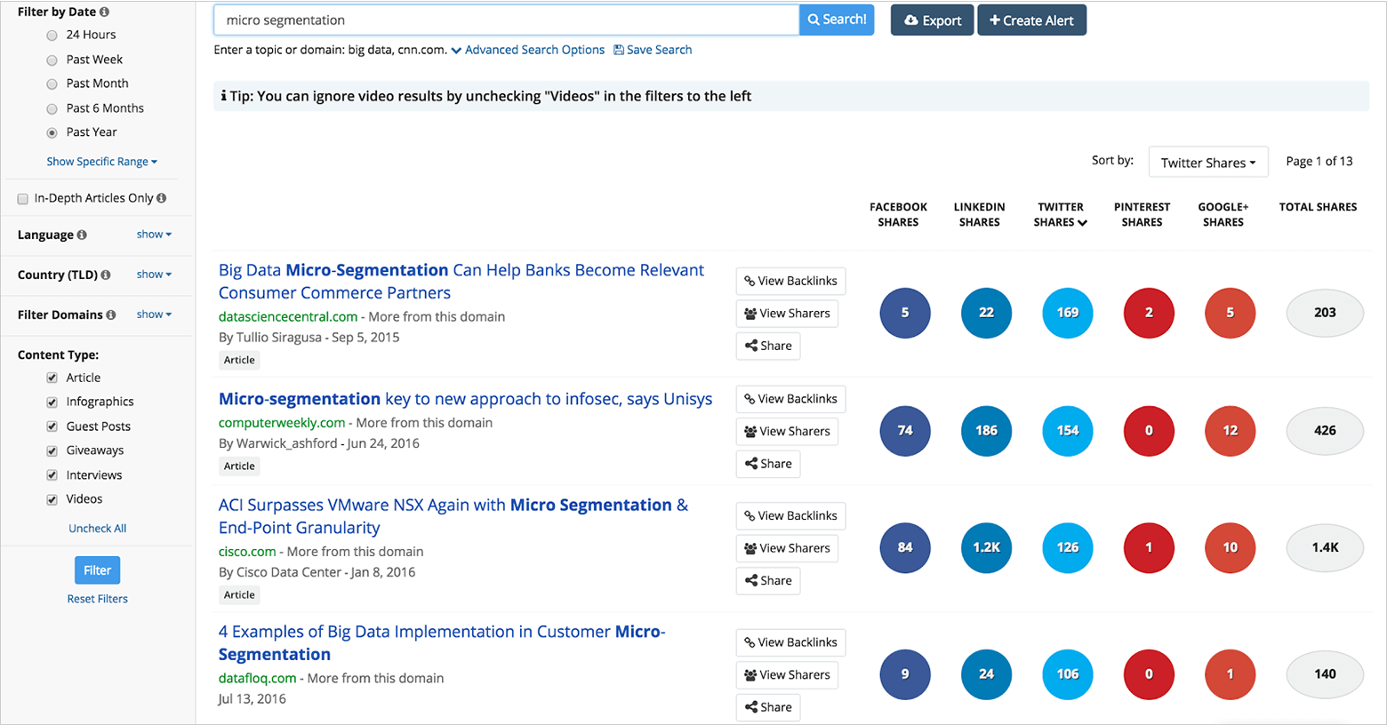 micro segementation search in buzzsumo