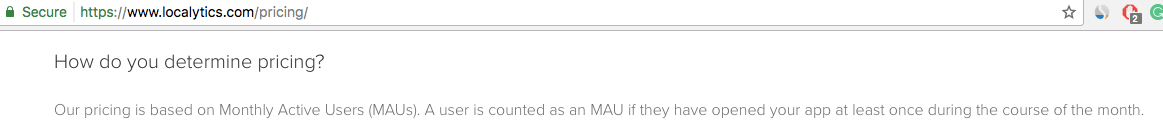 Localytics pricing based on MAUs