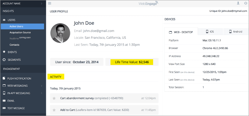 User profile in B2C Marketing Automation Platform