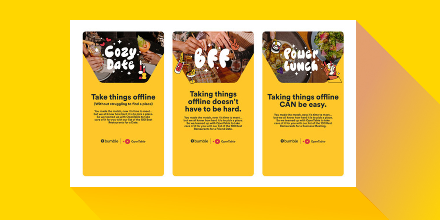 Open table and Bumble tie-up – romantic dinner recommendations