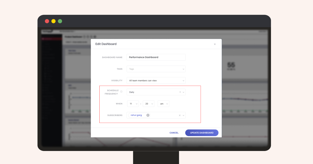 custom dashboard scheduled email