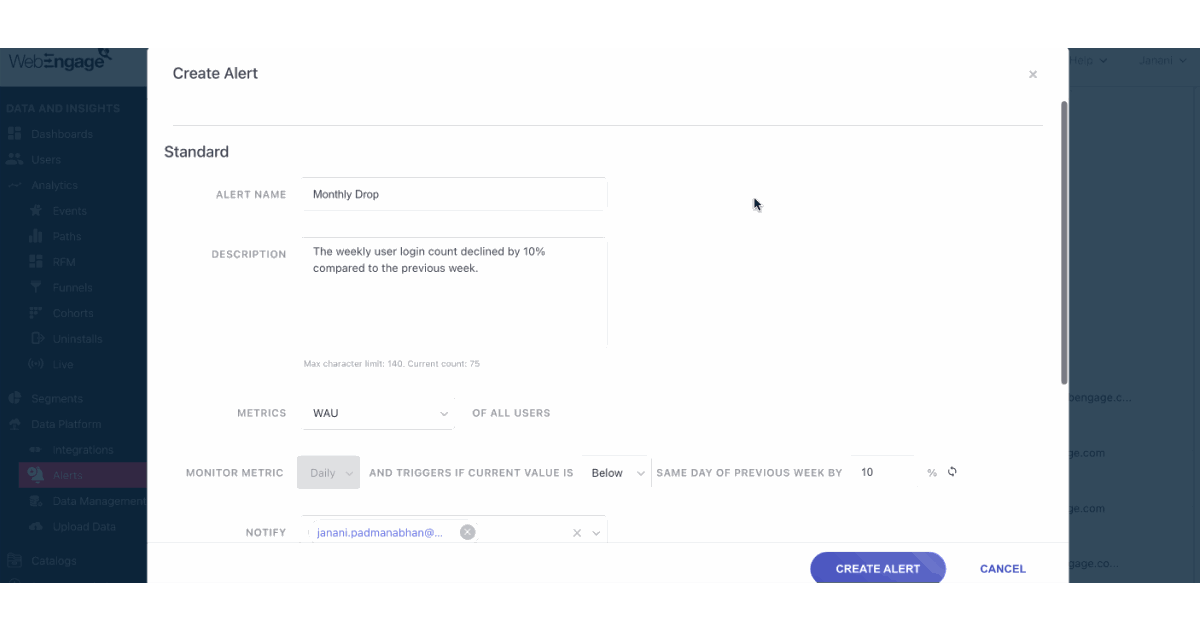custom Alerts Based on MAU/WAU/DAU