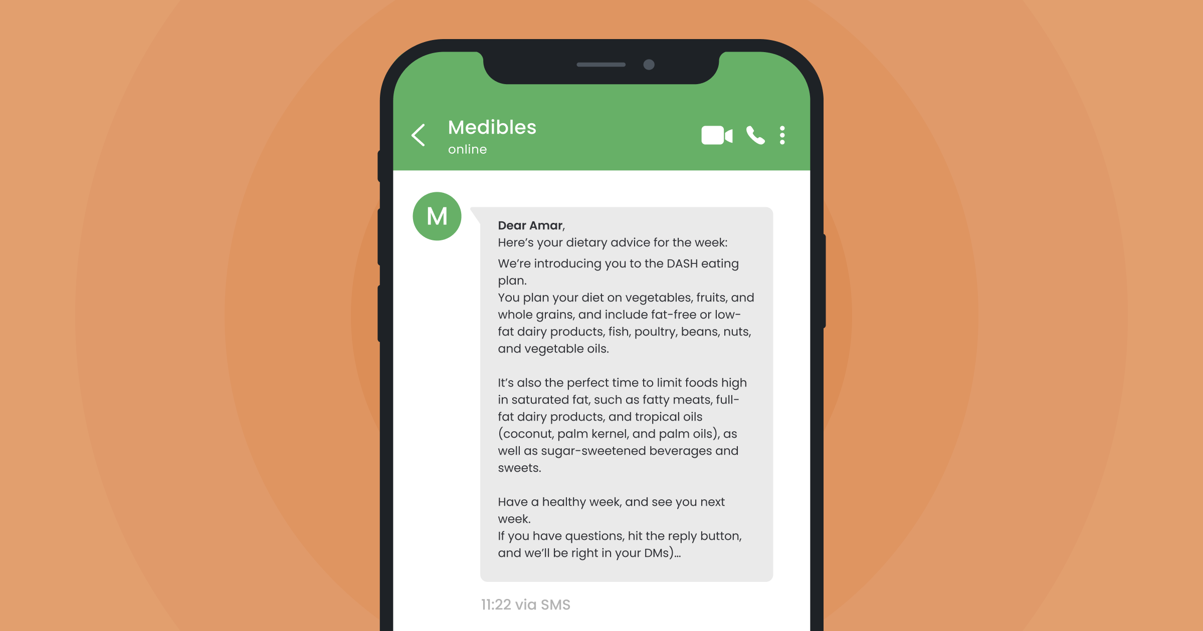 SMS notification - dietary advice