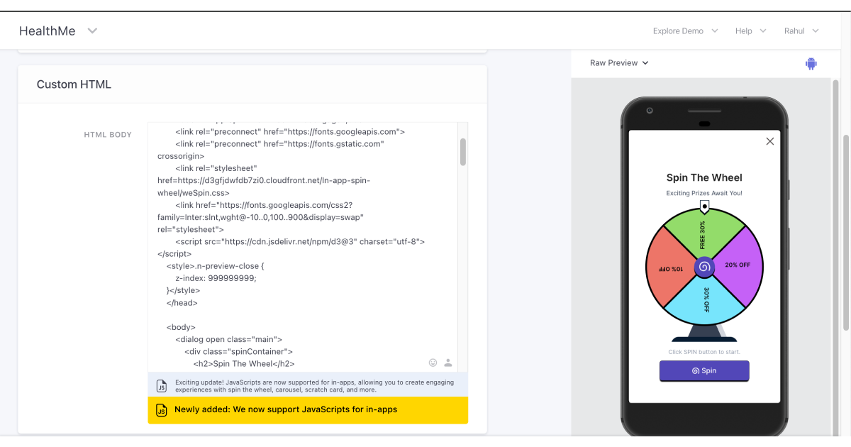 javascript for in-app