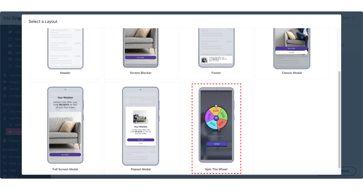 spin the wheel drop down