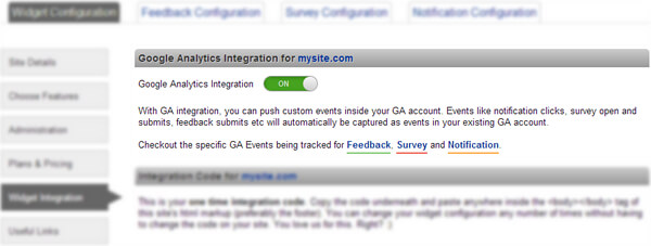 Turning ON GA integration from the dashboard