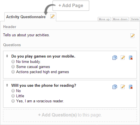 Adding pages to a Survey