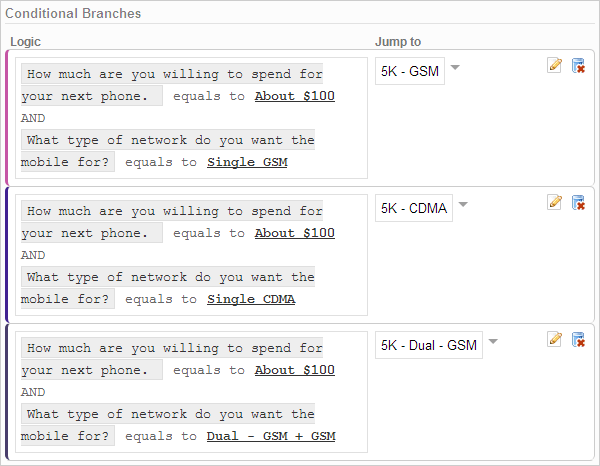 Your branching logic (displayed textually)