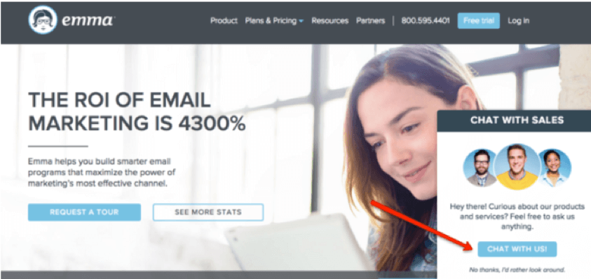 chat bot on emma website
