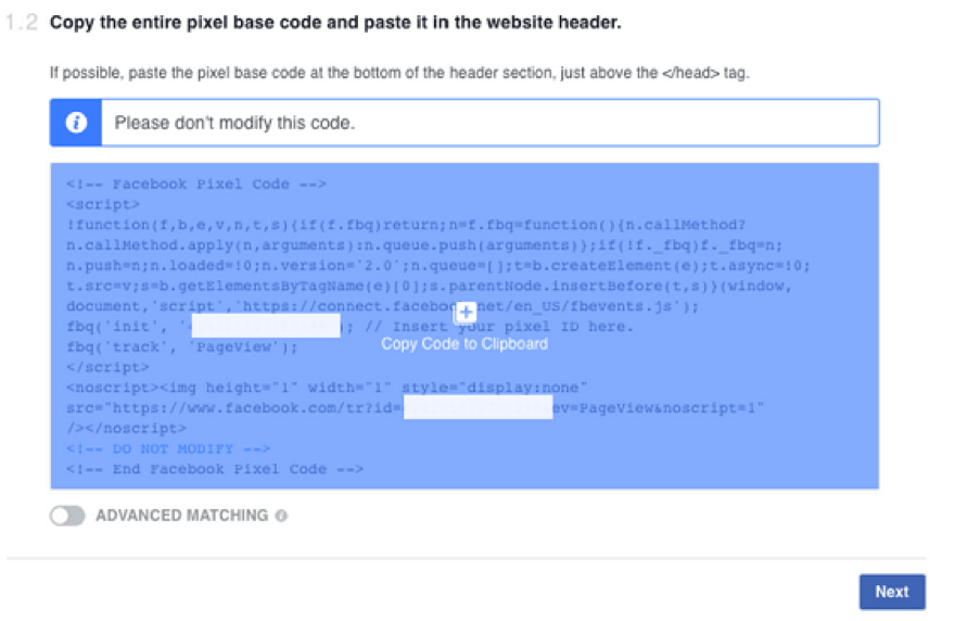 facebook pixel code