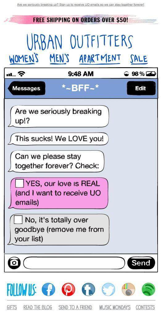 Urban Outfitters’ design email