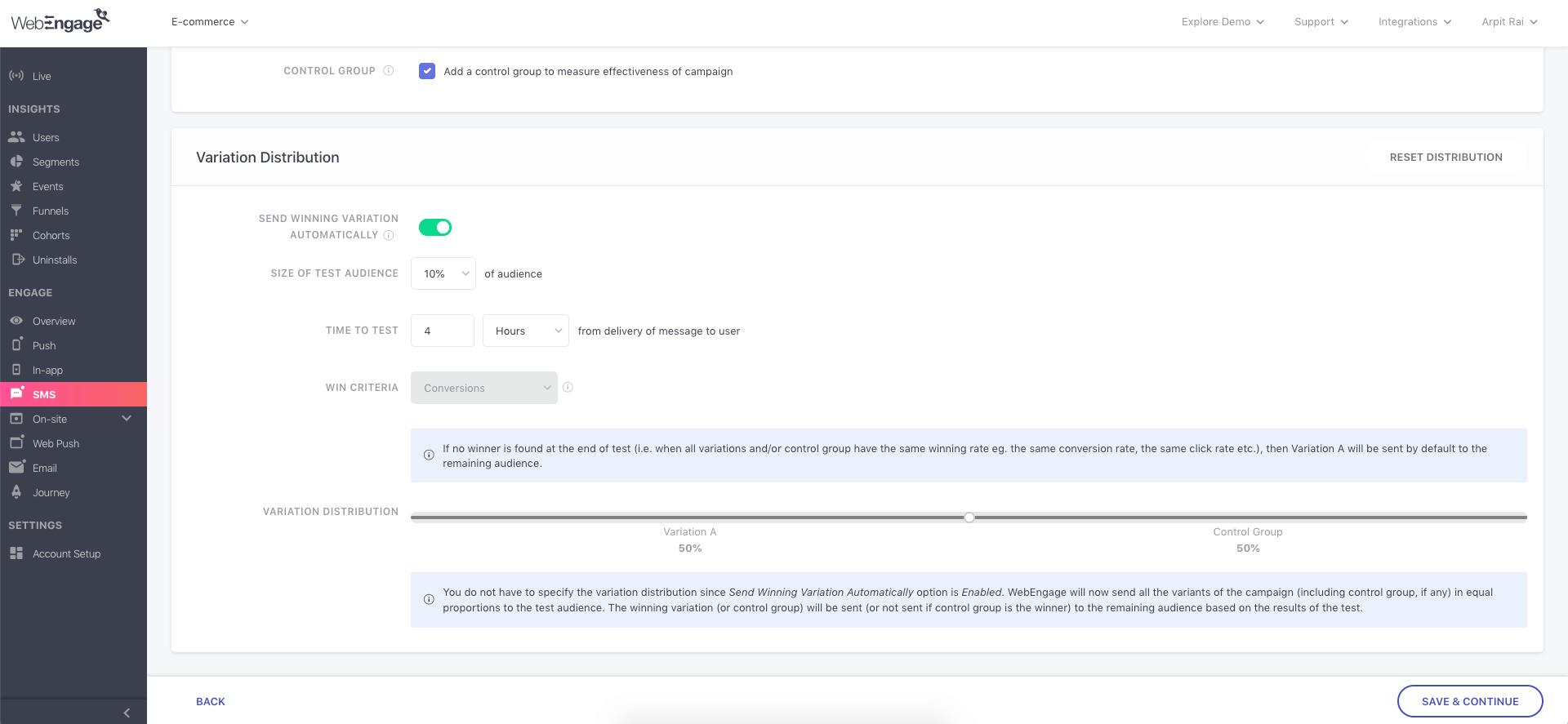 Conversions with A/B Testing by WebEngage