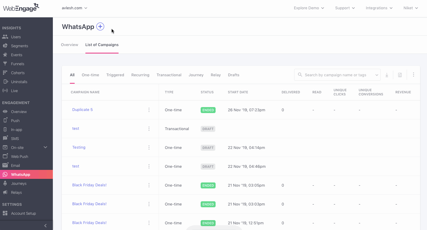 whatsapp-campaign-launch-webengage-dashboard