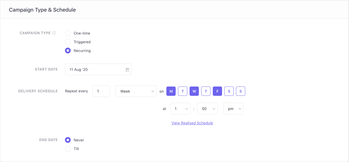 WebEngage Recurring Campaigns dashboard