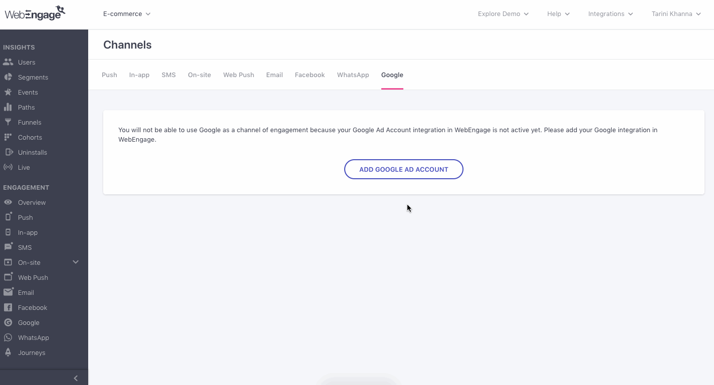 how to integrate Google ads with WebEngage