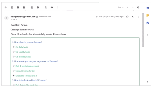 questionnaire in email