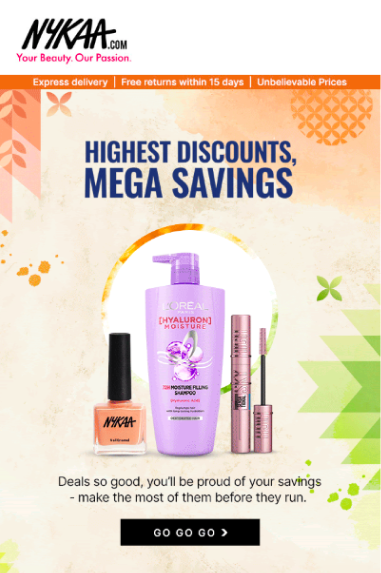 E-commerce email engagement | Nykaa screenshot