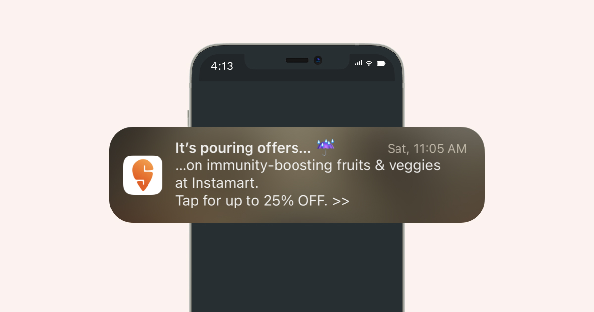 Swiggy's push notifications for monsoon user engagement