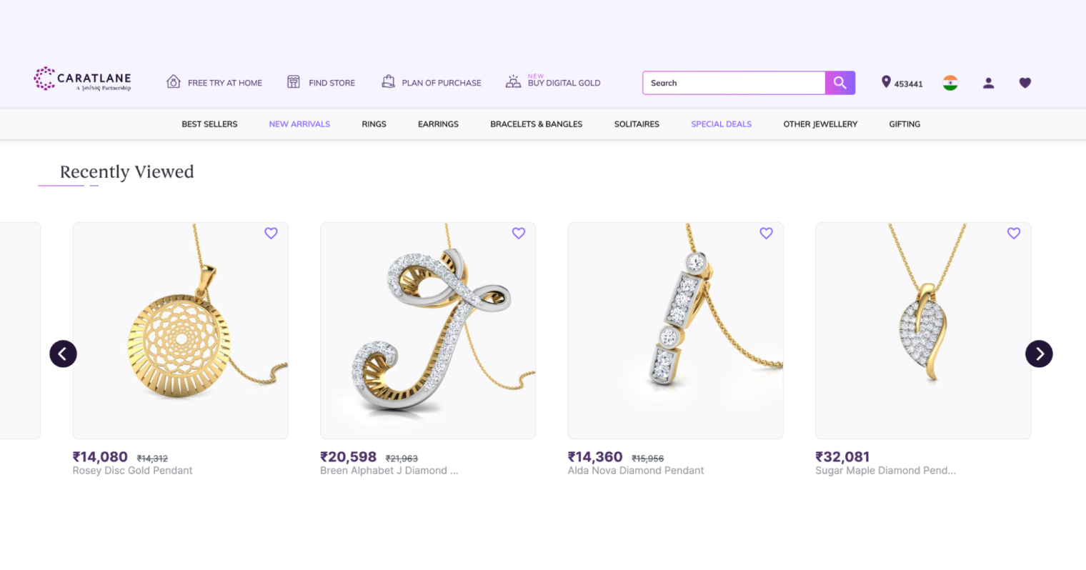 CaratLane product recommendations