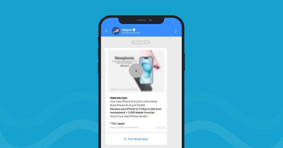 A WhatsApp message from the brand to the user after the inquiry call