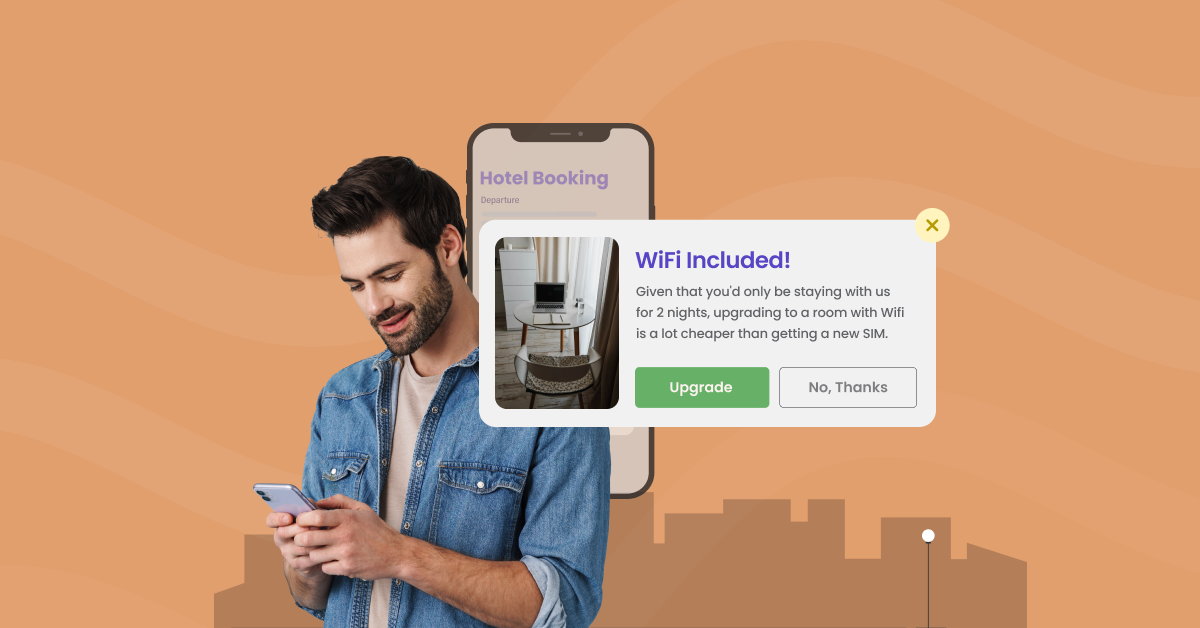 pop-up encouraging the user to upgrade to a room with WiFi